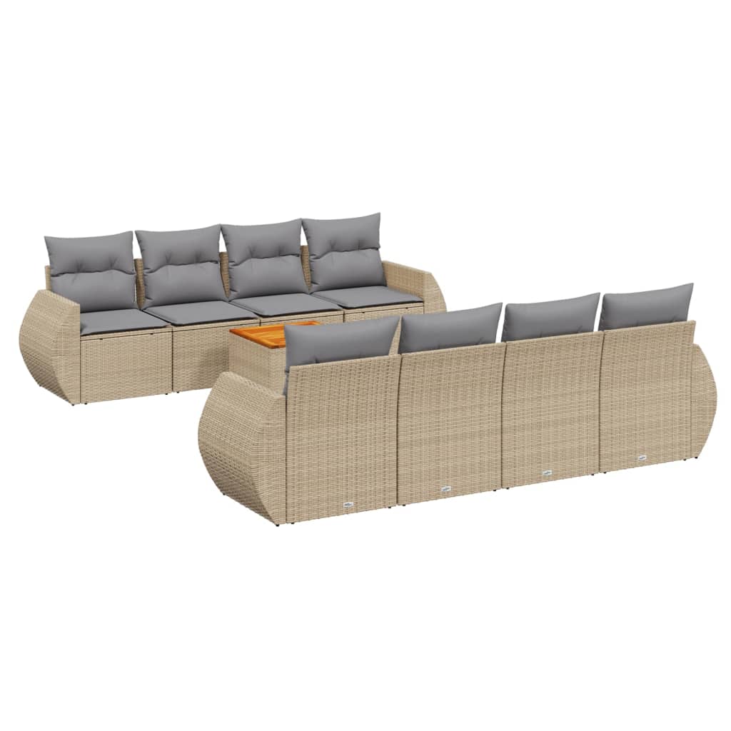 Salon de jardin avec coussins 9 pcs beige résine tressée