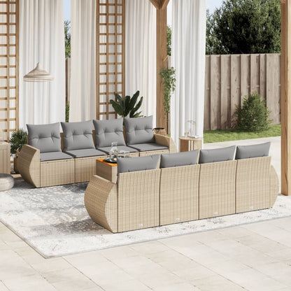 Salon de jardin avec coussins 9 pcs beige résine tressée