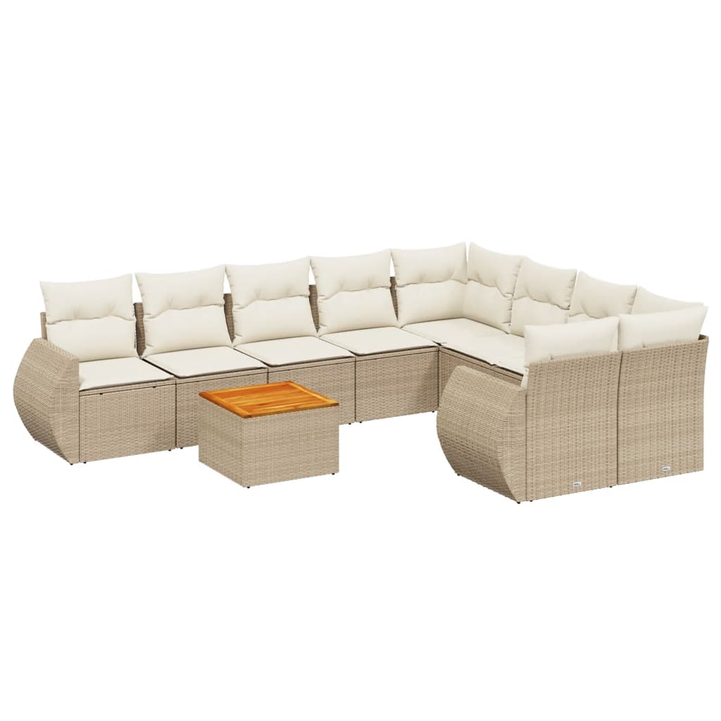 Salon de jardin avec coussins 9 pcs beige résine tressée