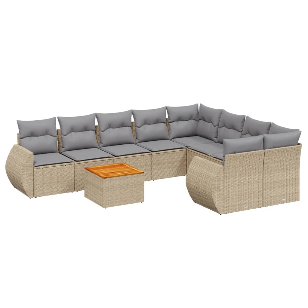 Salon de jardin avec coussins 9 pcs beige résine tressée