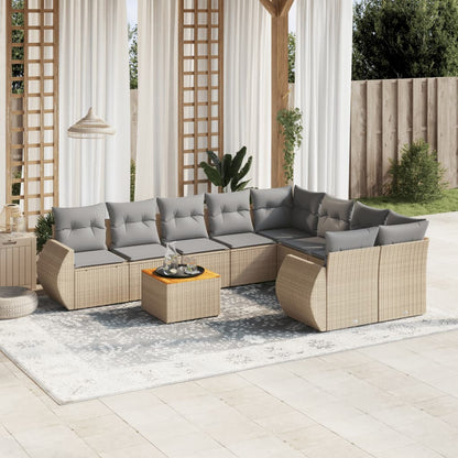 Salon de jardin avec coussins 9 pcs beige résine tressée