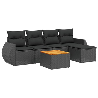 Salon de jardin 6 pcs avec coussins noir résine tressée