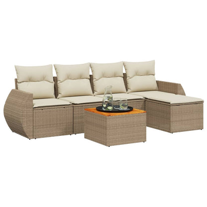 Salon de jardin avec coussins 6 pcs beige résine tressée