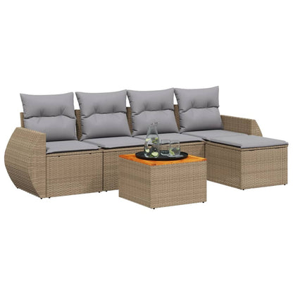 Salon de jardin avec coussins 6 pcs beige résine tressée