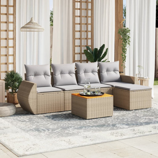 Salon de jardin avec coussins 6 pcs beige résine tressée