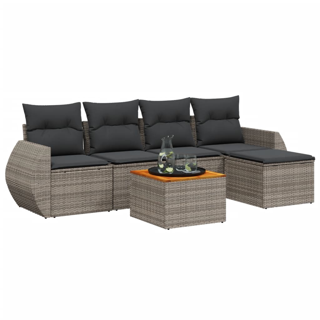 Salon de jardin 6 pcs avec coussins gris résine tressée