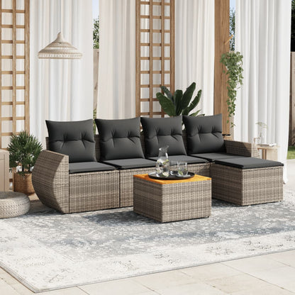 Salon de jardin 6 pcs avec coussins gris résine tressée