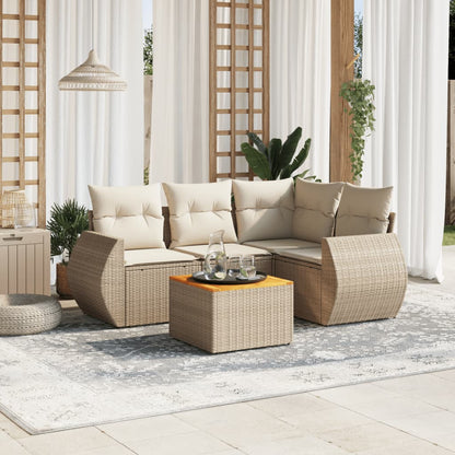 Salon de jardin avec coussins 5 pcs beige résine tressée