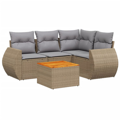 Salon de jardin avec coussins 5 pcs beige résine tressée