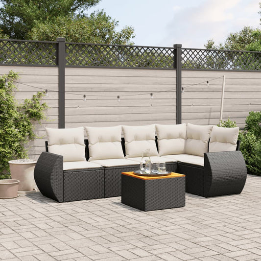 Salon de jardin 6 pcs avec coussins noir résine tressée