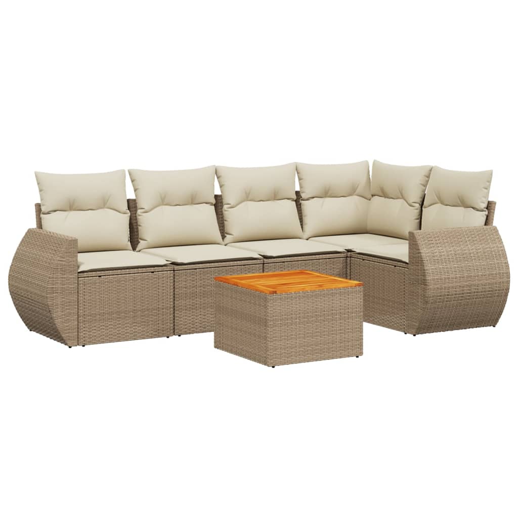 Salon de jardin avec coussins 6 pcs beige résine tressée