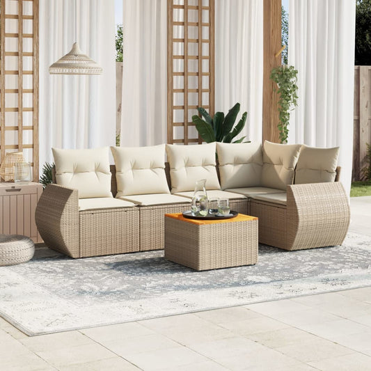 Salon de jardin avec coussins 6 pcs beige résine tressée