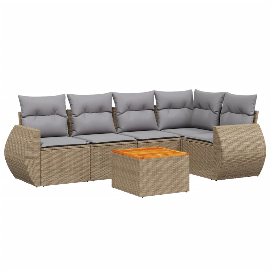 Salon de jardin avec coussins 6 pcs beige résine tressée