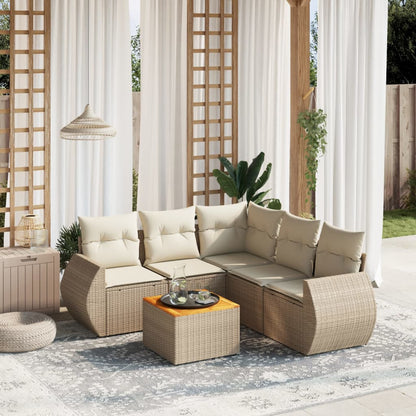 Salon de jardin avec coussins 6 pcs beige résine tressée