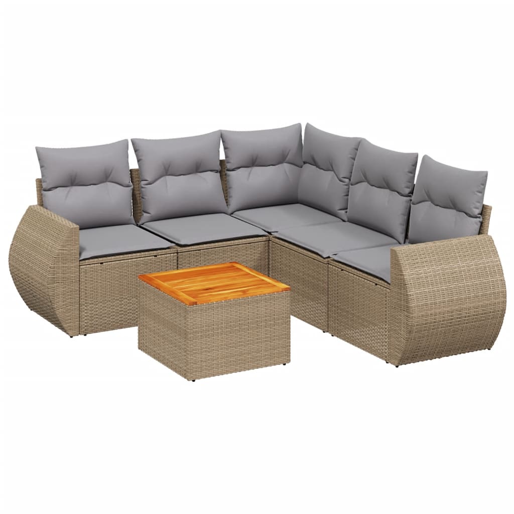 Salon de jardin avec coussins 6 pcs beige résine tressée