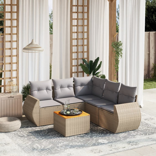 Salon de jardin avec coussins 6 pcs beige résine tressée