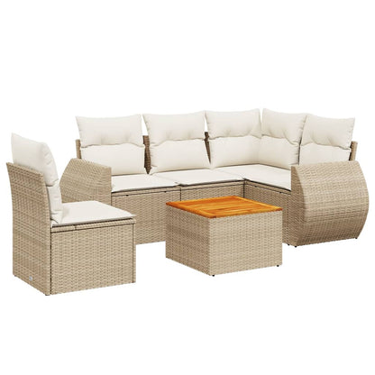 Salon de jardin avec coussins 6 pcs beige résine tressée