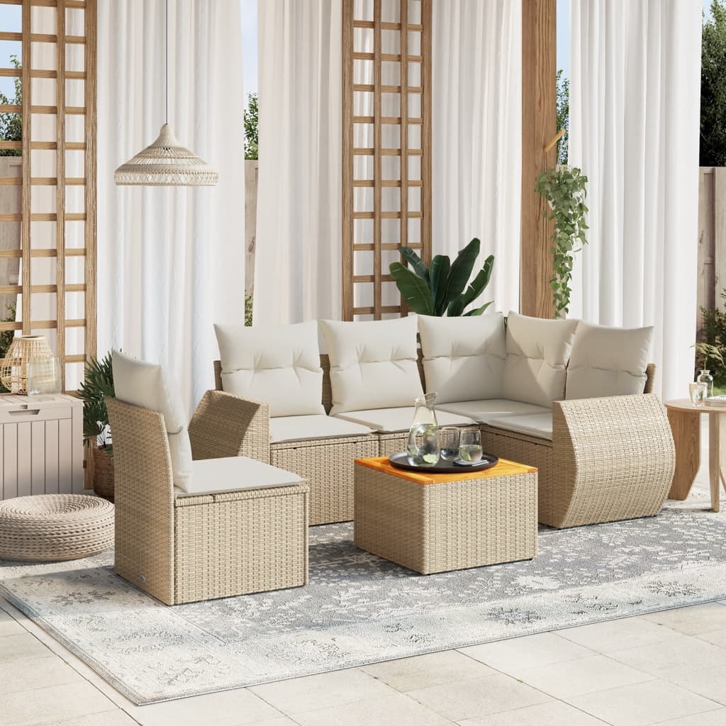 Salon de jardin avec coussins 6 pcs beige résine tressée