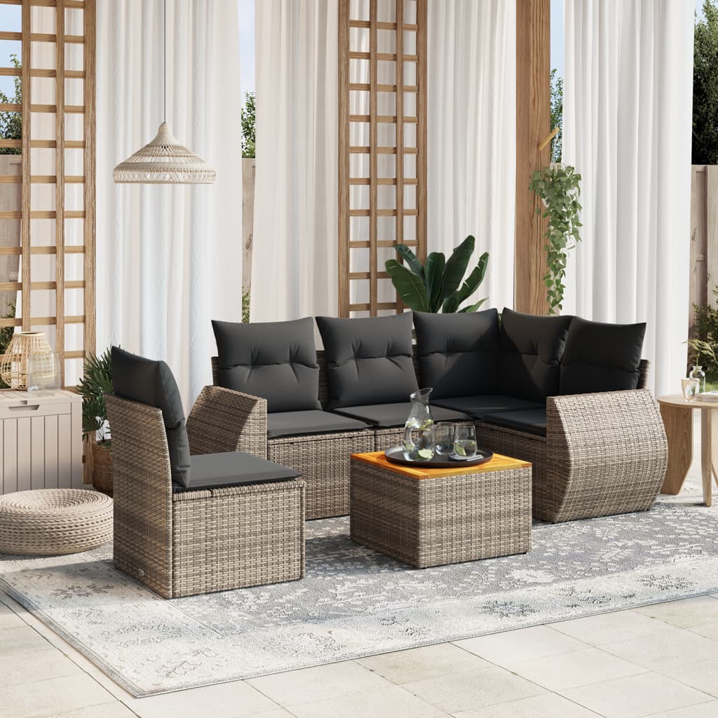 Salon de jardin 6 pcs avec coussins gris résine tressée