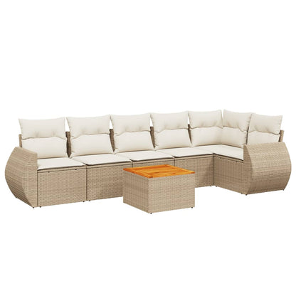 Salon de jardin avec coussins 7 pcs beige résine tressée