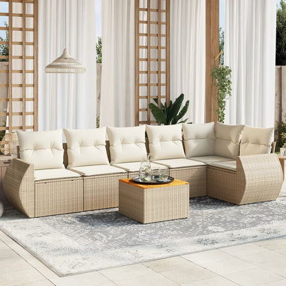 Salon de jardin avec coussins 7 pcs beige résine tressée