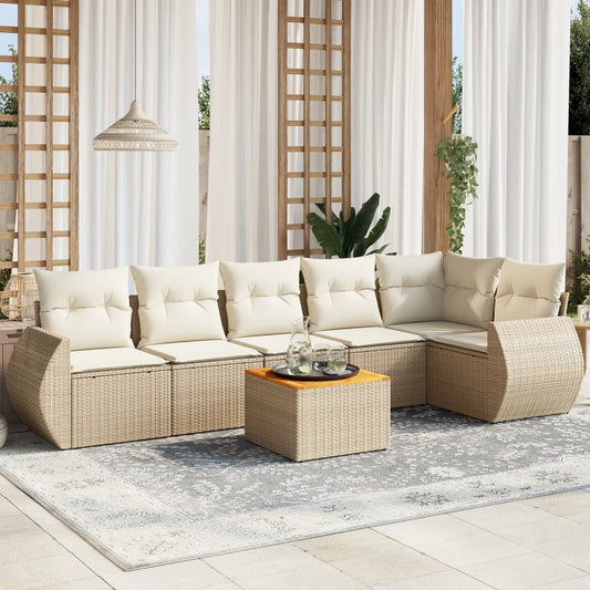 Salon de jardin avec coussins 7 pcs beige résine tressée