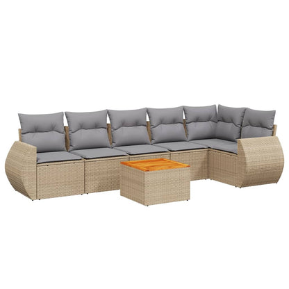 Salon de jardin avec coussins 7 pcs beige résine tressée