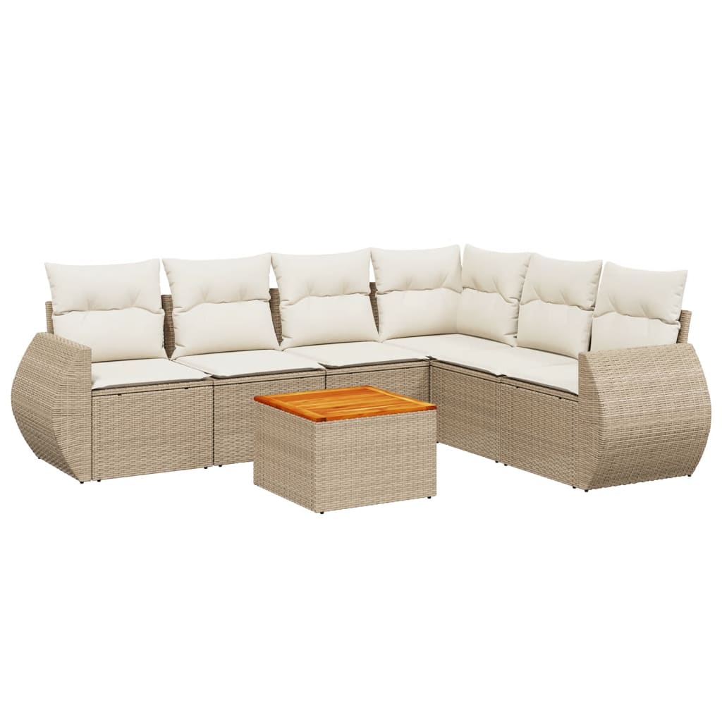 Salon de jardin avec coussins 7 pcs beige résine tressée