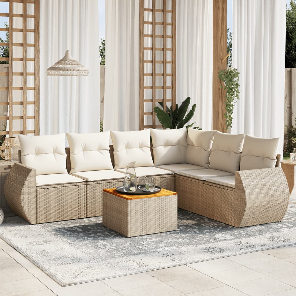 Salon de jardin avec coussins 7 pcs beige résine tressée