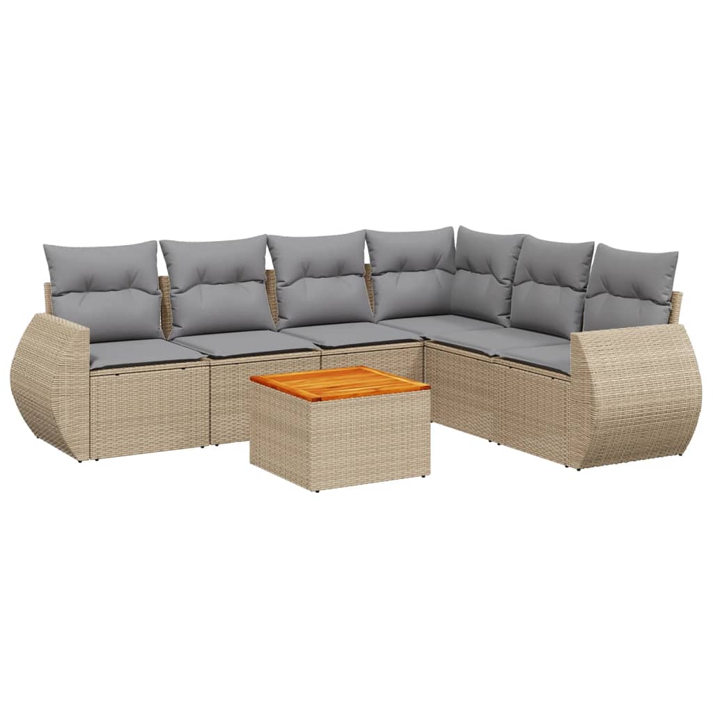 Salon de jardin avec coussins 7 pcs beige résine tressée