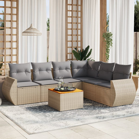 Salon de jardin avec coussins 7 pcs beige résine tressée