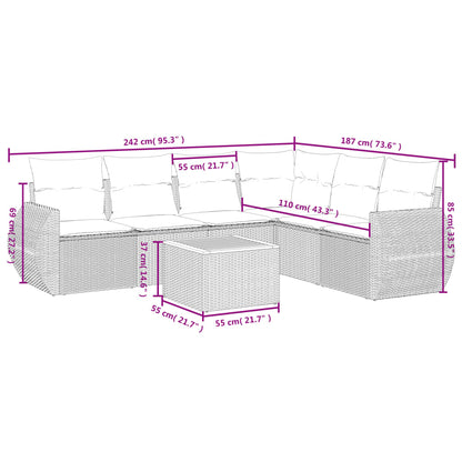 Salon de jardin avec coussins 7 pcs gris résine tressée