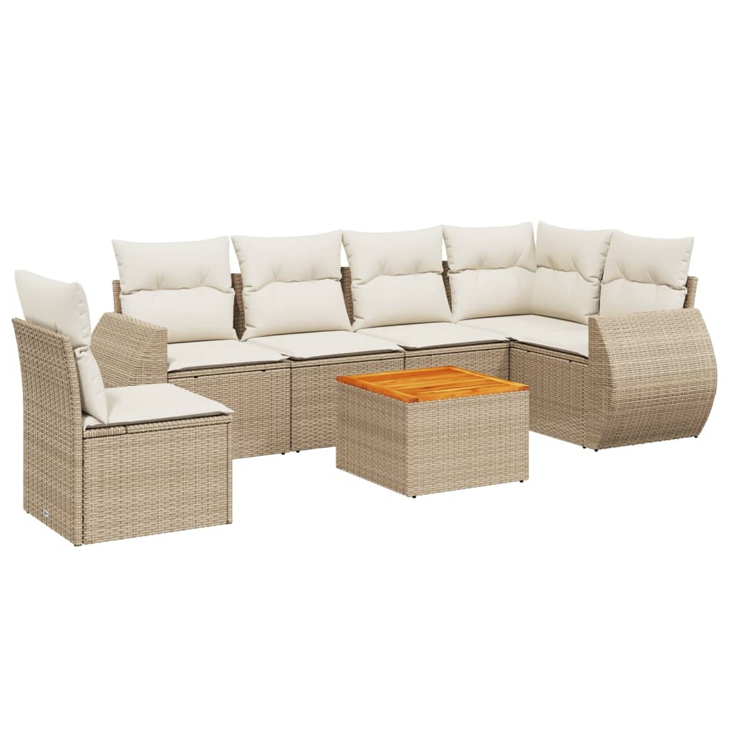 Salon de jardin avec coussins 7 pcs beige résine tressée