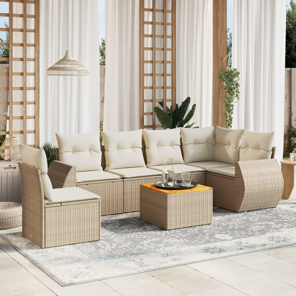 Salon de jardin avec coussins 7 pcs beige résine tressée