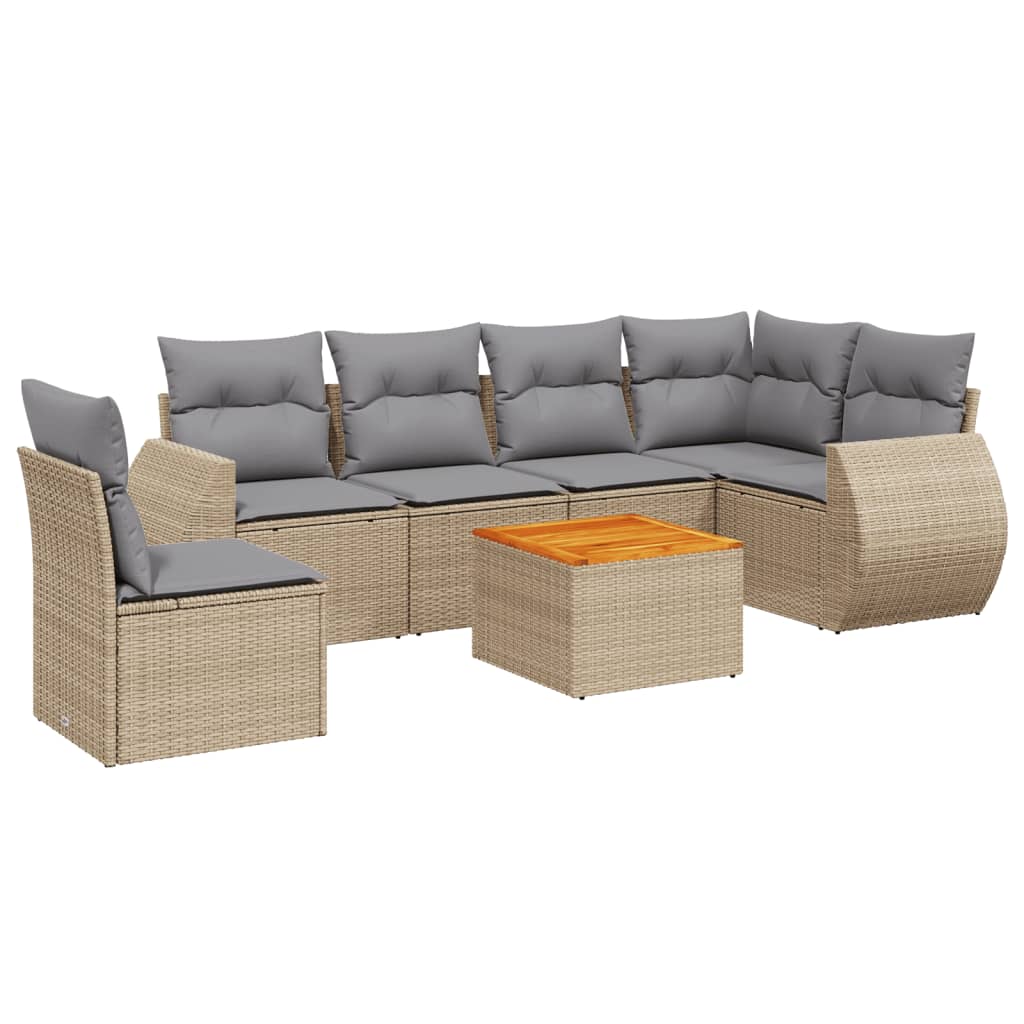 Salon de jardin avec coussins 7 pcs beige résine tressée