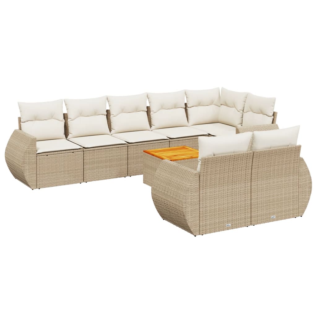 Salon de jardin avec coussins 9 pcs beige résine tressée