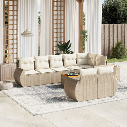 Salon de jardin avec coussins 9 pcs beige résine tressée