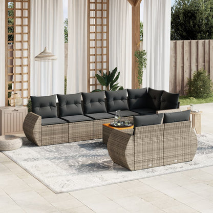 Salon de jardin 9 pcs avec coussins gris résine tressée