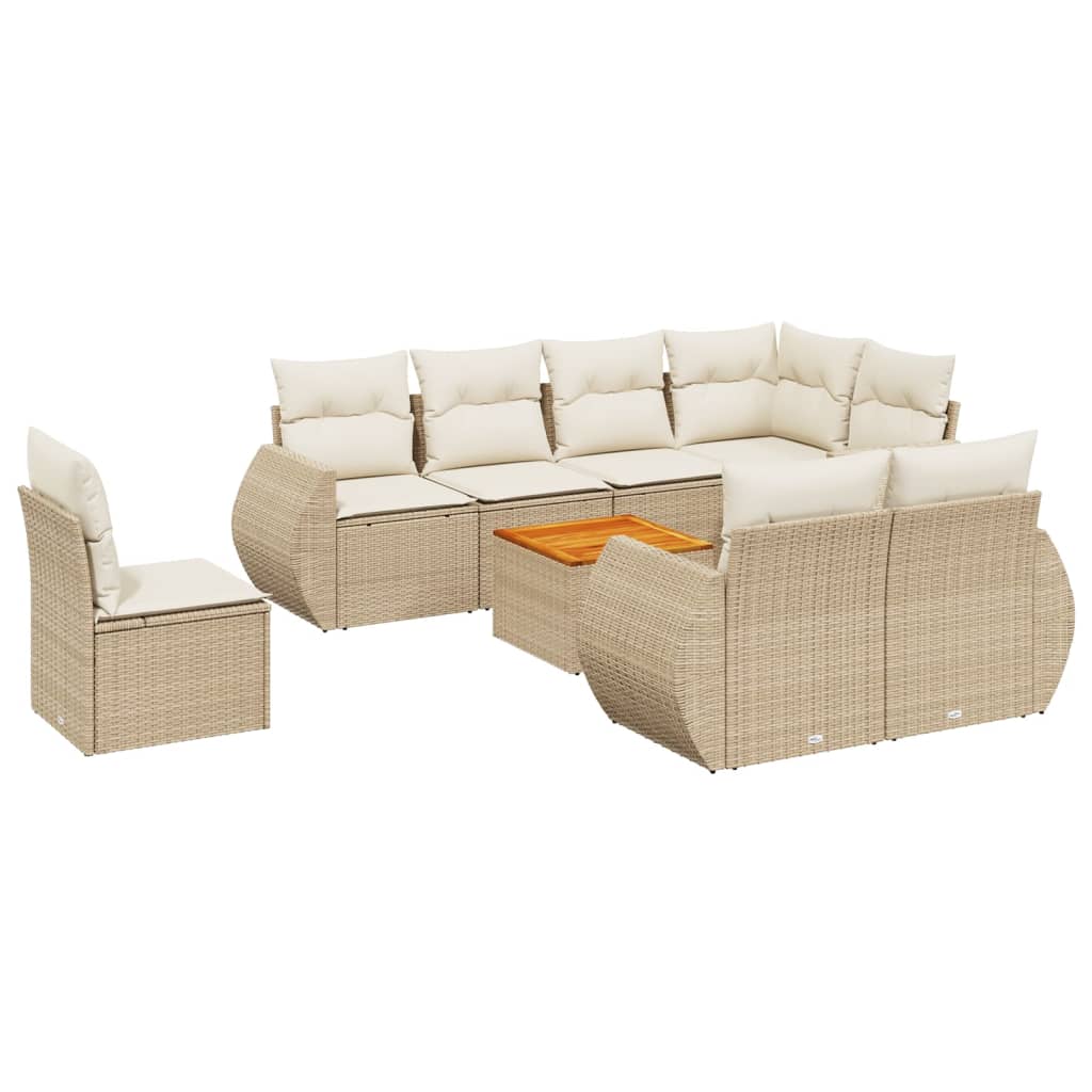 Salon de jardin avec coussins 9 pcs beige résine tressée