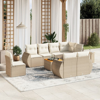 Salon de jardin avec coussins 9 pcs beige résine tressée