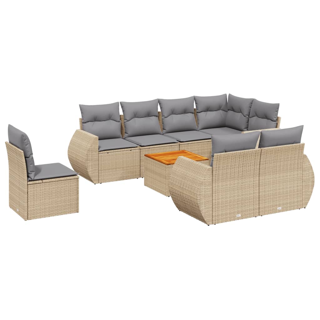 Salon de jardin avec coussins 9 pcs beige résine tressée