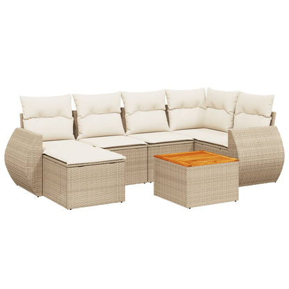 Salon de jardin avec coussins 7 pcs beige résine tressée