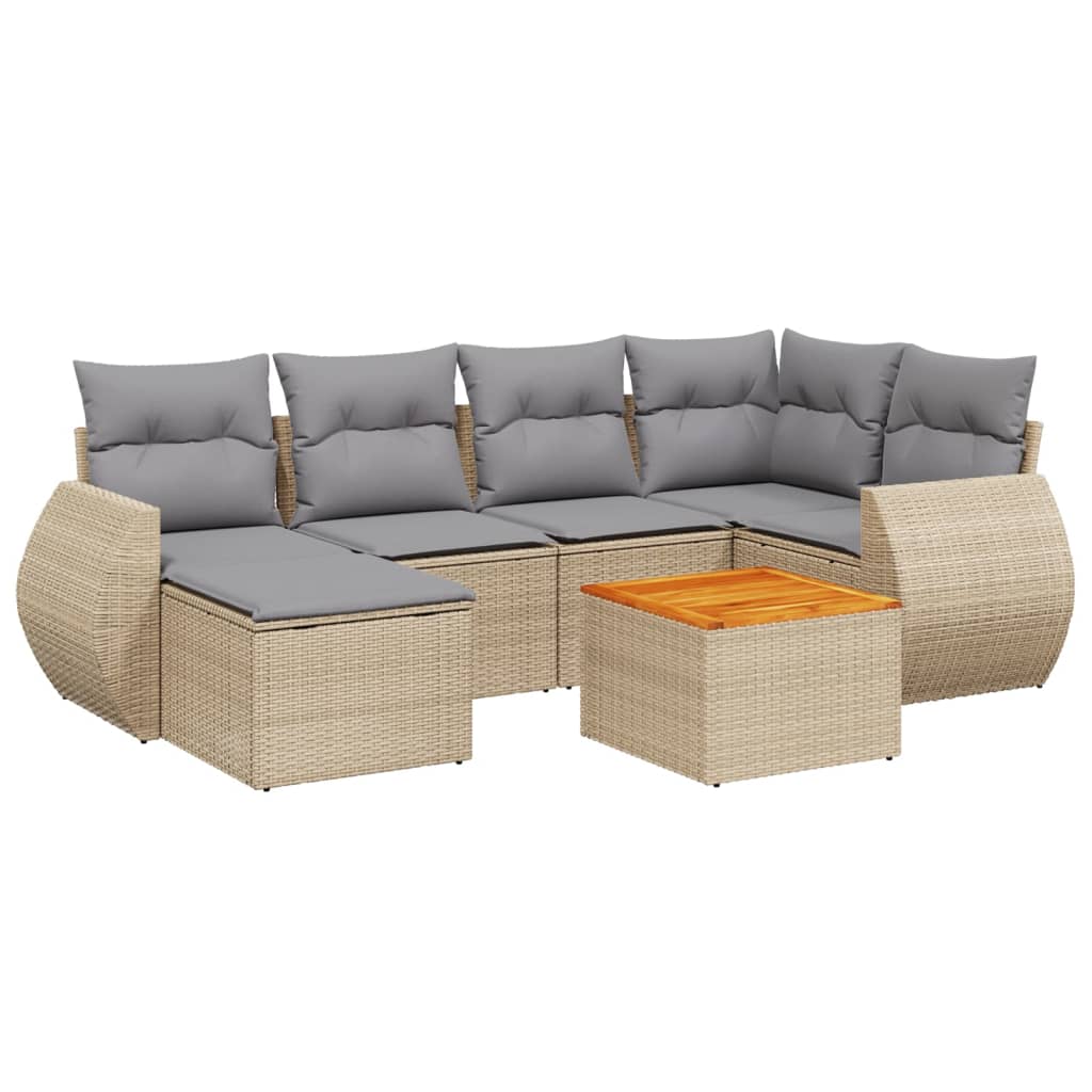 Salon de jardin avec coussins 7 pcs beige résine tressée