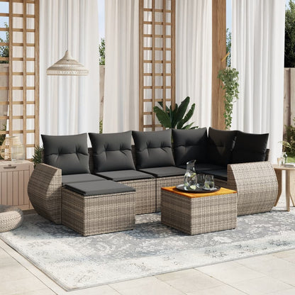 Salon de jardin avec coussins 7 pcs gris résine tressée