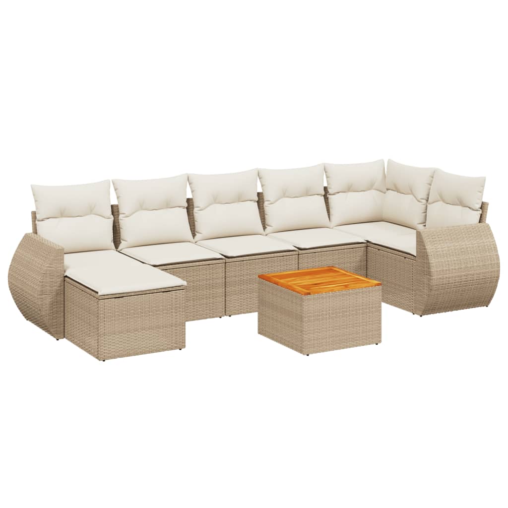 Salon de jardin avec coussins 8 pcs beige résine tressée