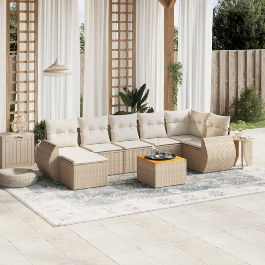 Salon de jardin avec coussins 8 pcs beige résine tressée