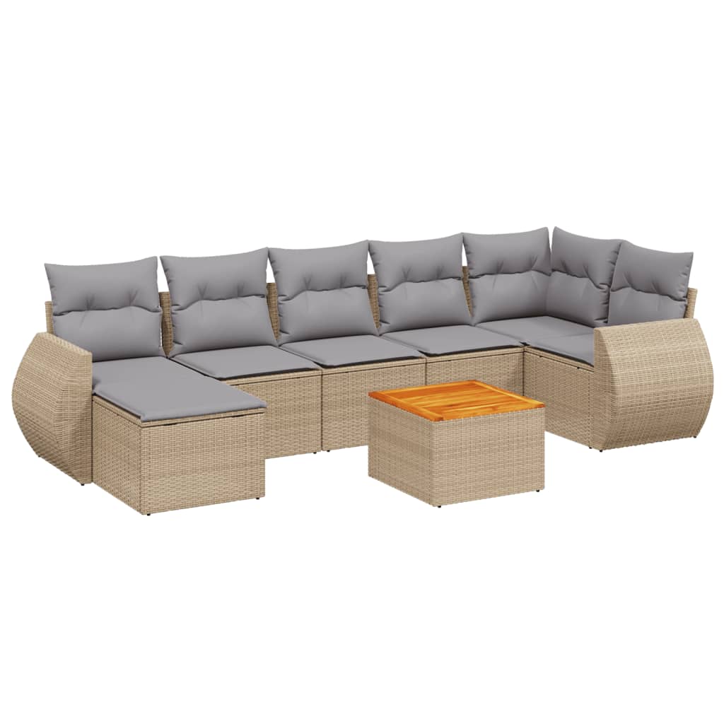 Salon de jardin avec coussins 8 pcs beige résine tressée