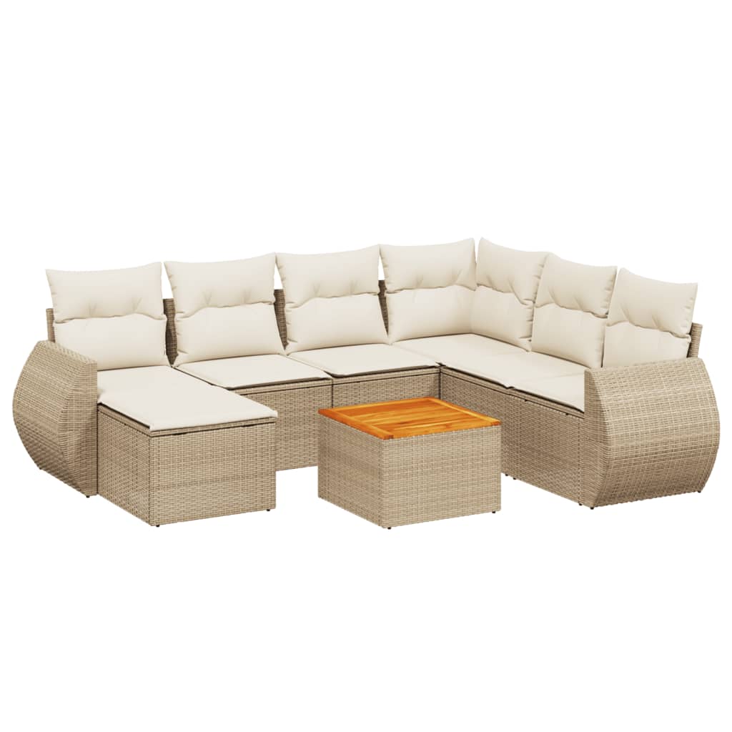 Salon de jardin avec coussins 8 pcs beige résine tressée