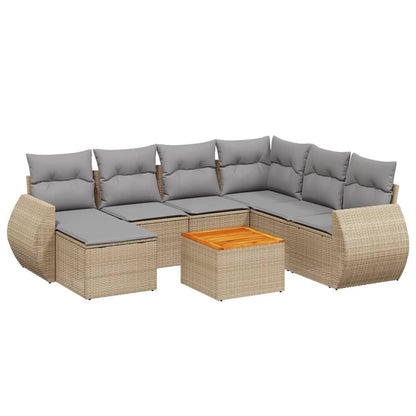 Salon de jardin avec coussins 8 pcs beige résine tressée