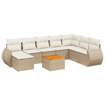 Salon de jardin avec coussins 9 pcs beige résine tressée